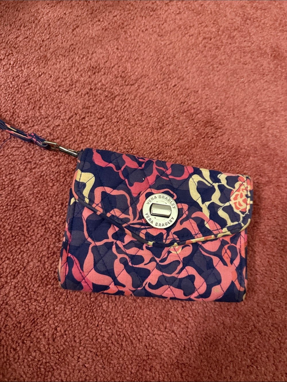 Vera Bradley Pink Navy Quilted Wristlet Wallet